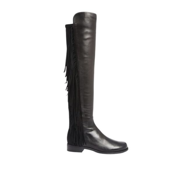 Stuart Weitzman 5050 Fringe Over The Knee Boot In Black Nappa Leather Size 7 - Picture 6 of 16